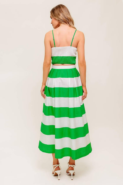 Infinite Flare Green Woven Top and Skirt Set