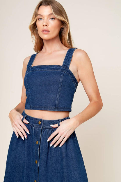 Simply the Vibe Denim Top and Skirt Set