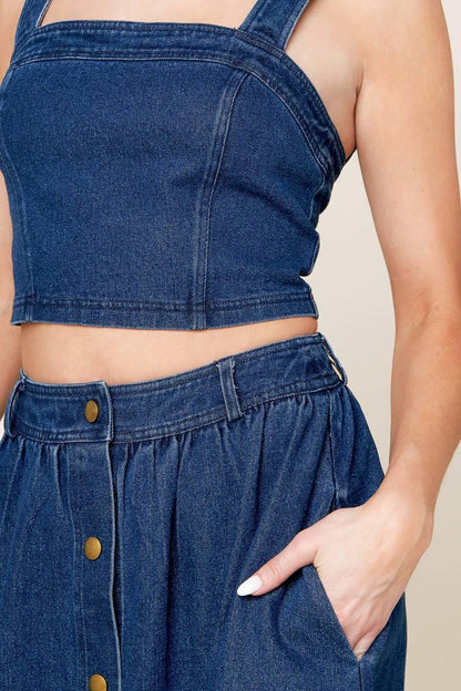 Simply the Vibe Denim Top and Skirt Set