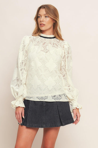 Precious Look Ivory Woven Lace Top