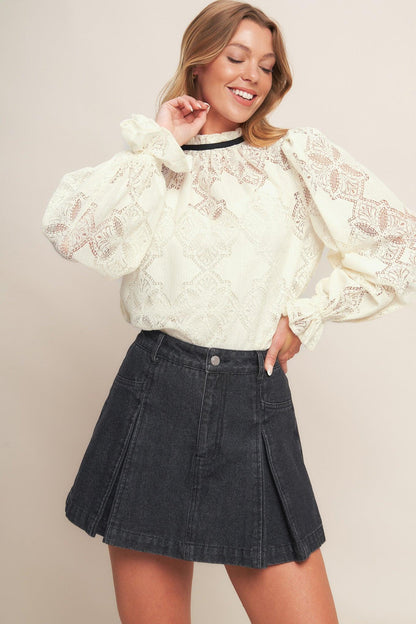 Precious Look Ivory Woven Lace Top