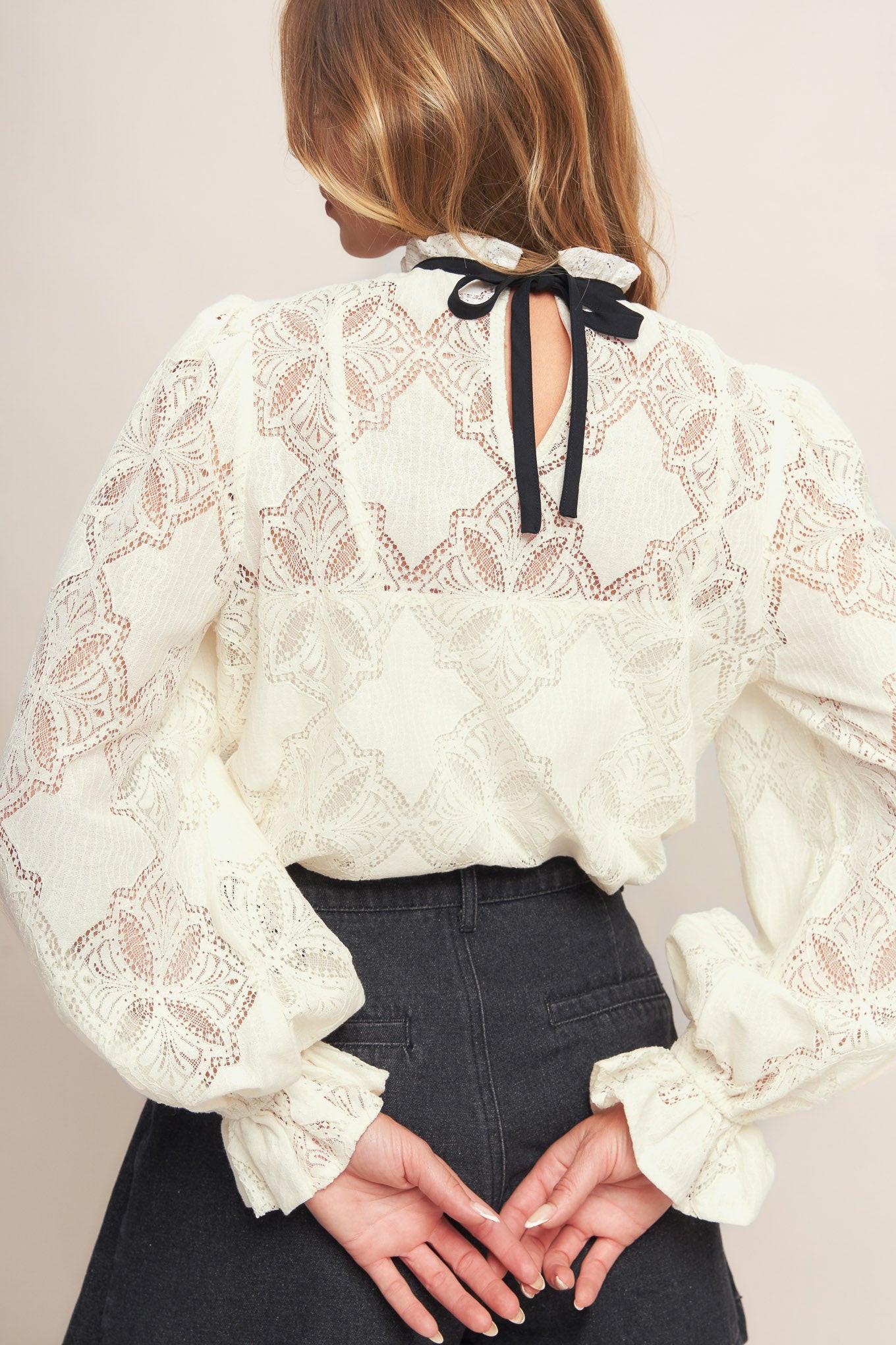 Precious Look Ivory Woven Lace Top