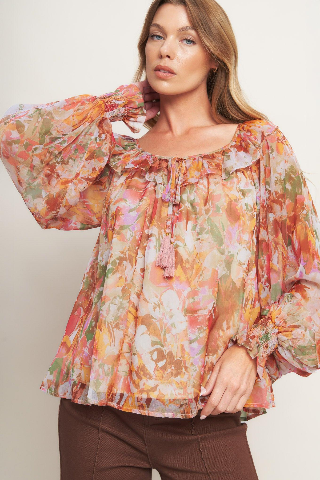 Soft Floral Rust Woven Top