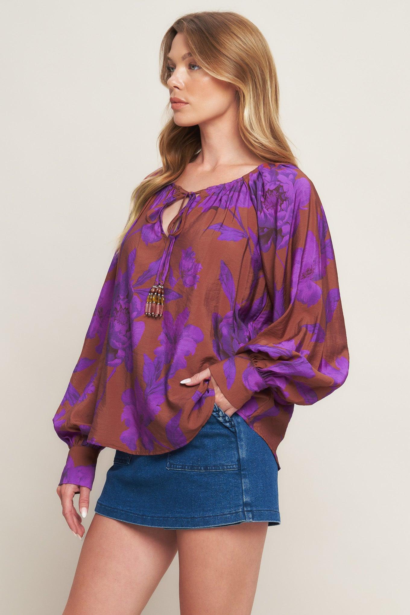 Violet Dream Woven Peasant Top