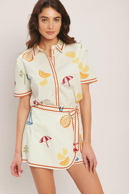 Beach Day Citrus Woven Top
