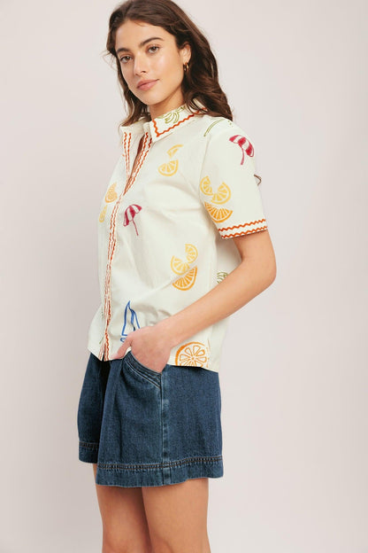 Beach Day Citrus Woven Top