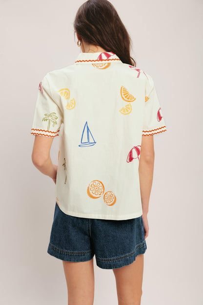 Beach Day Citrus Woven Top