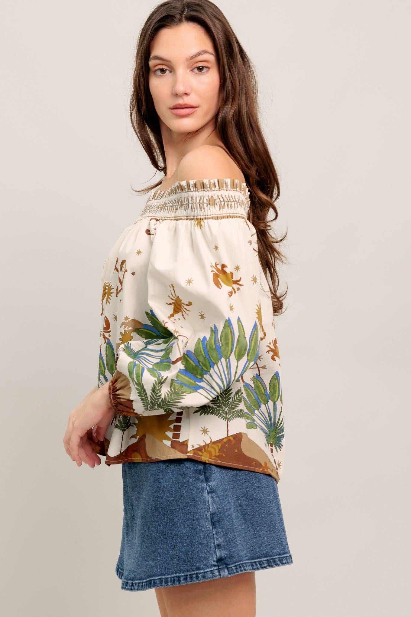 Sunlit Garden Woven Off Shoulder Top