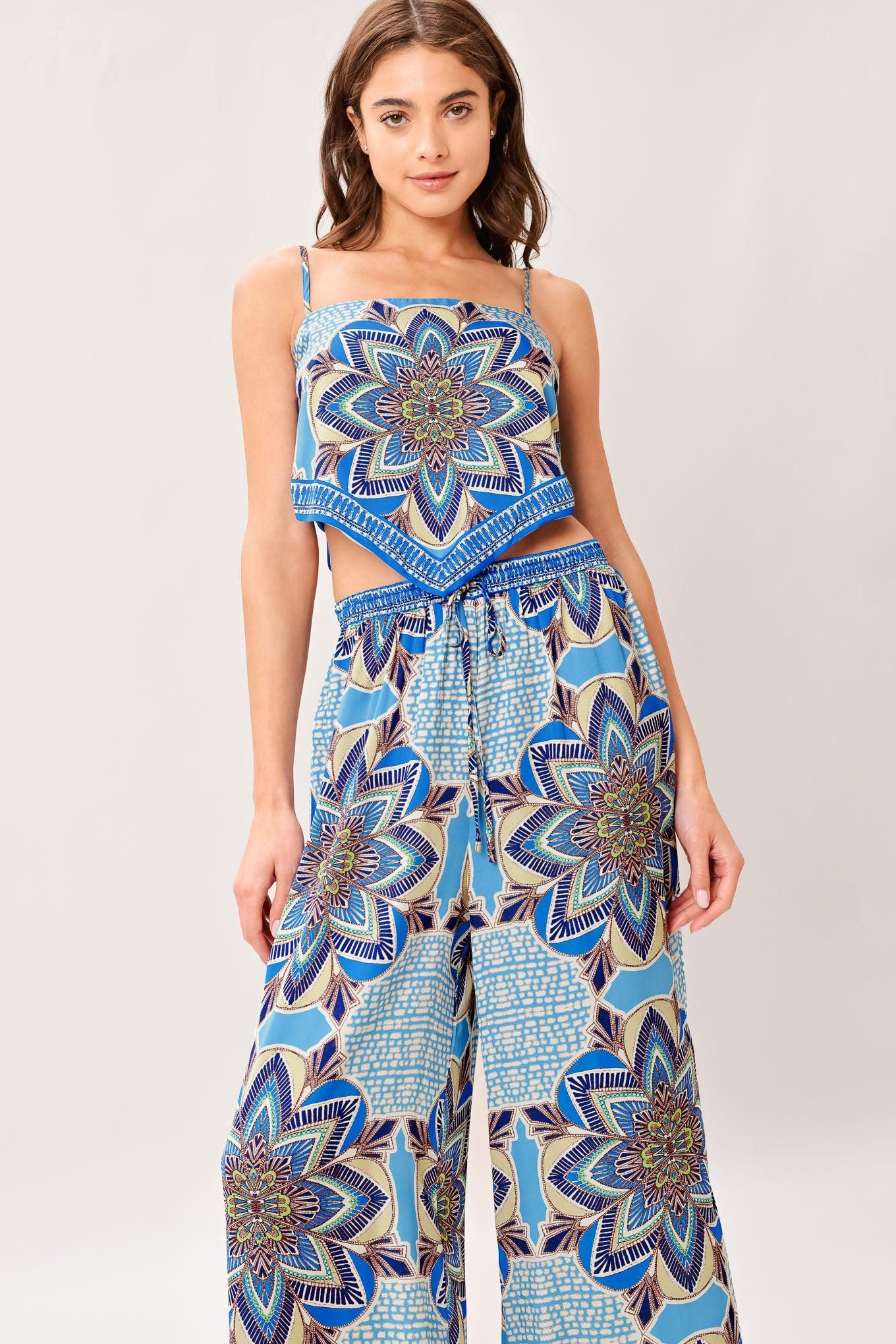 Azure Mandala Woven Scarf Top and Pant Set
