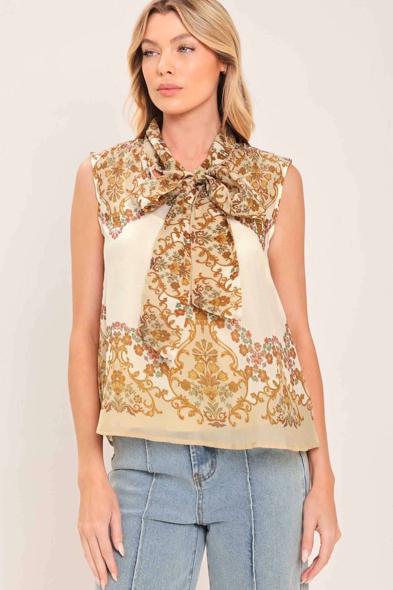 Gilded Scroll Print Top
