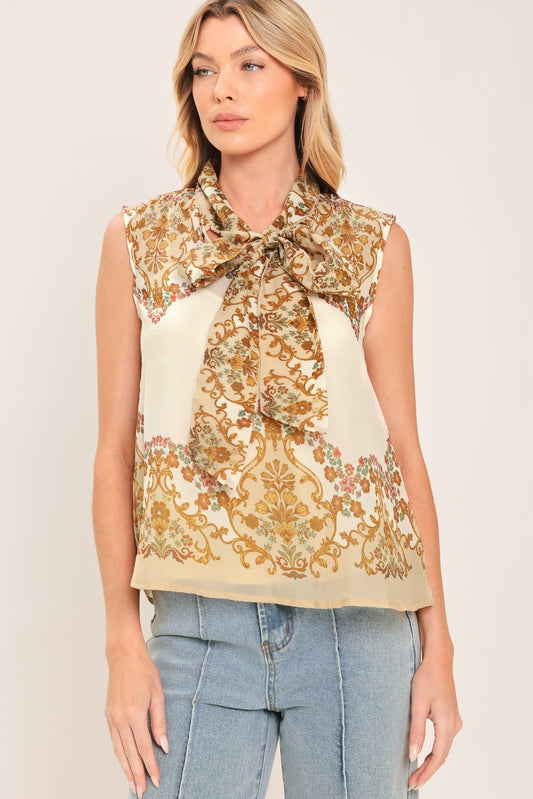 Gilded Scroll Print Top