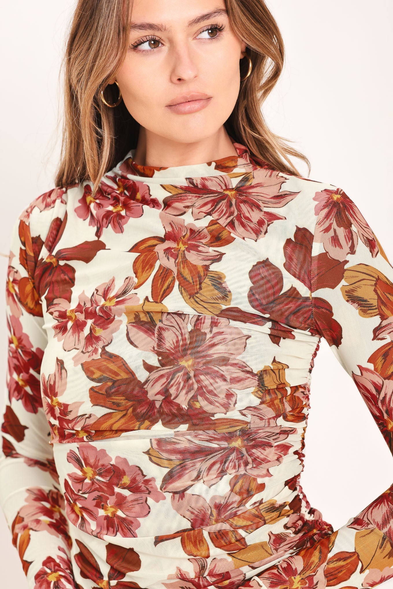 Seasonal Blossom Woven Mesh Top