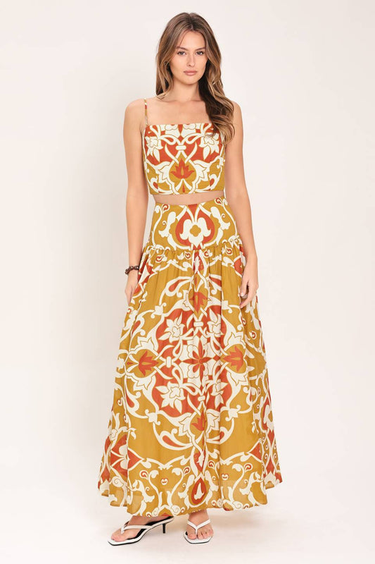 Golden Island Woven Top and Skirt Set