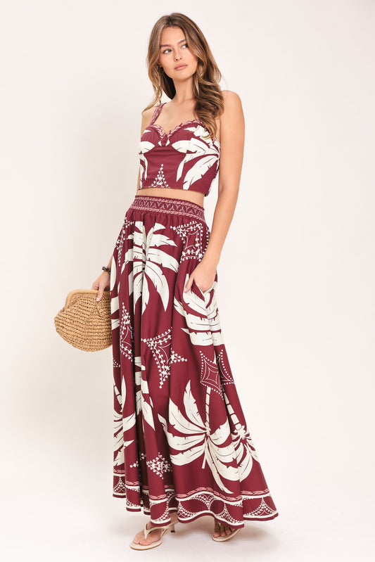 Paradise Charm Woven Top and Skirt Set
