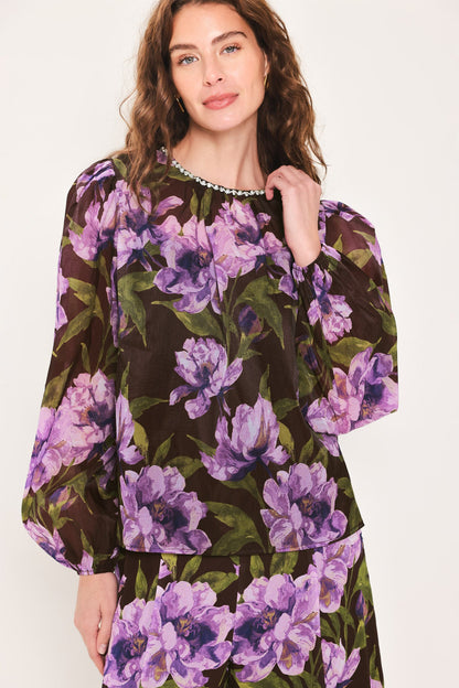 Vintage Merlot Wine/purple Printed Top