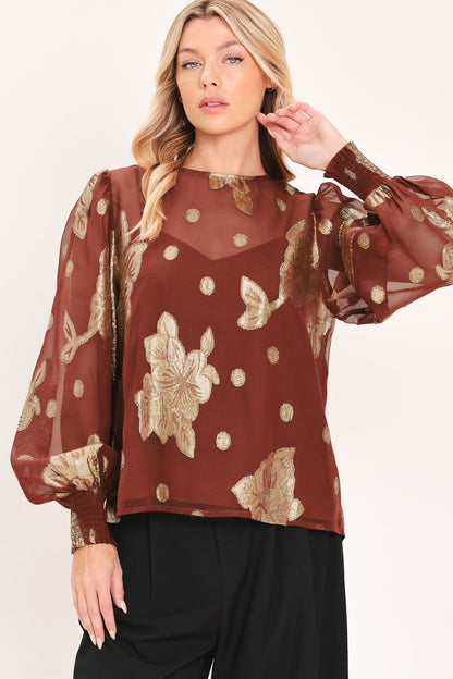 Mahogany Petal Spark Woven Top