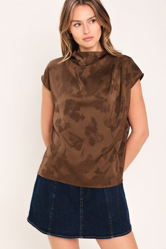 Chocolate Floral Woven Jacquard Top