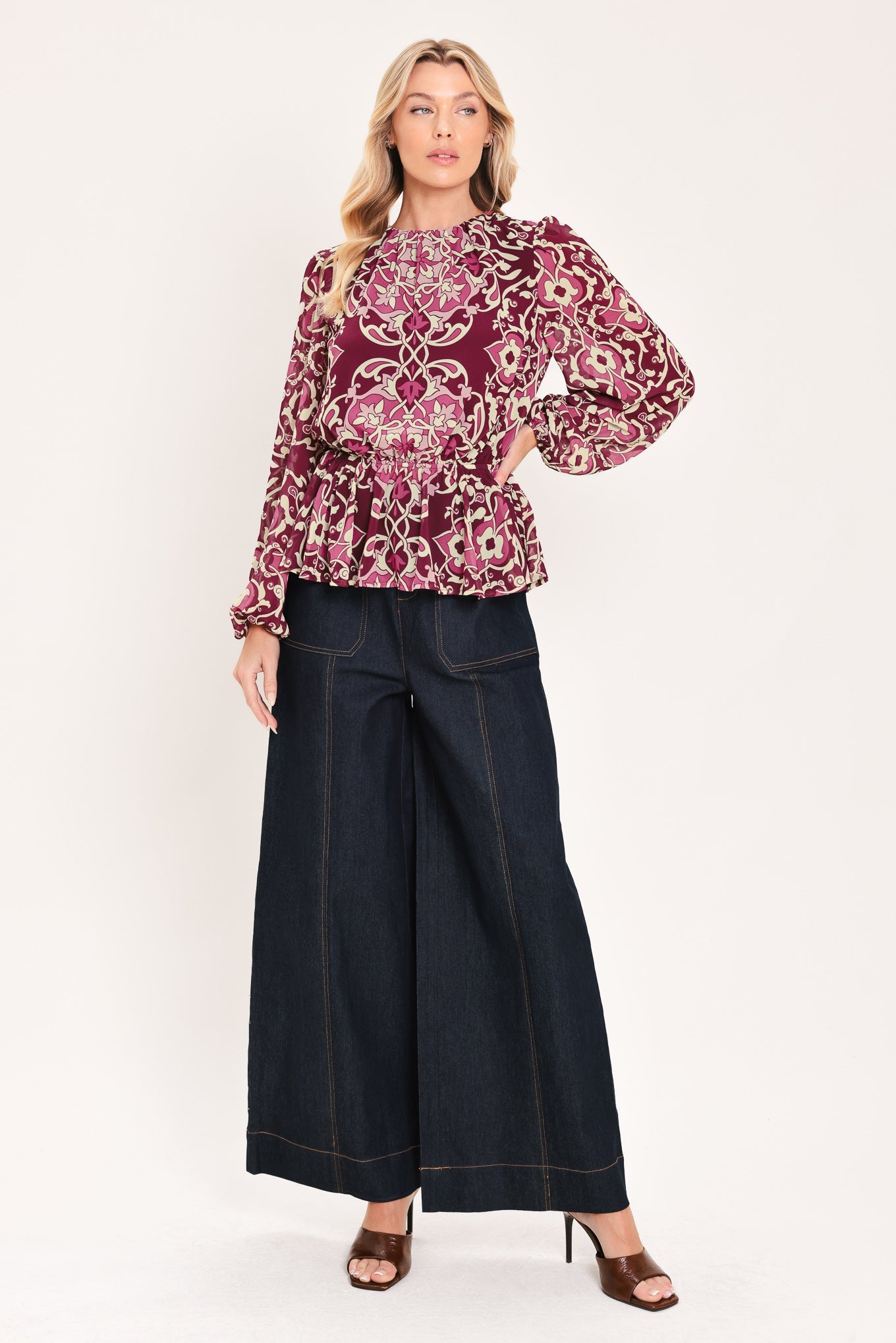 Fuchsia Garden Motif Woven Top