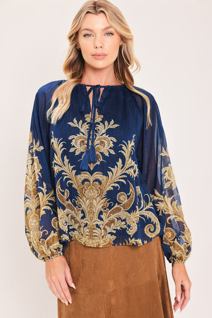 Midnight Heritage Flow Woven Top