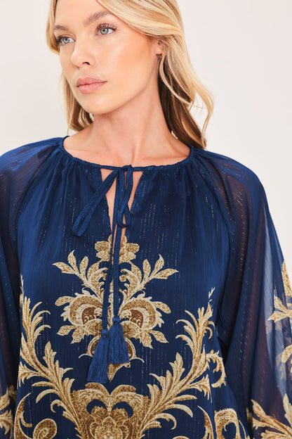 Midnight Heritage Flow Woven Top