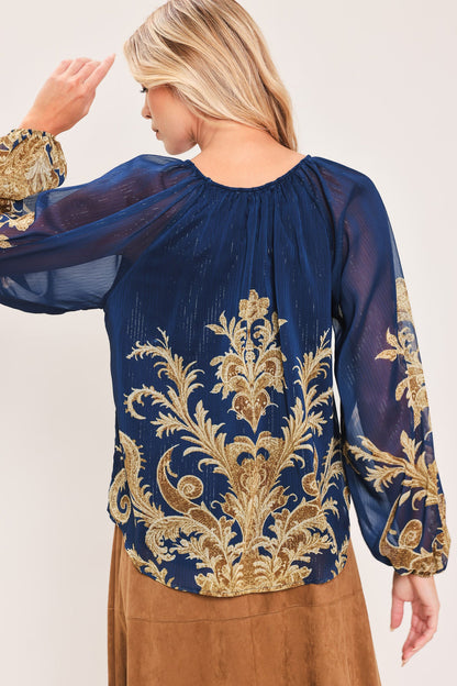Midnight Heritage Flow Woven Top