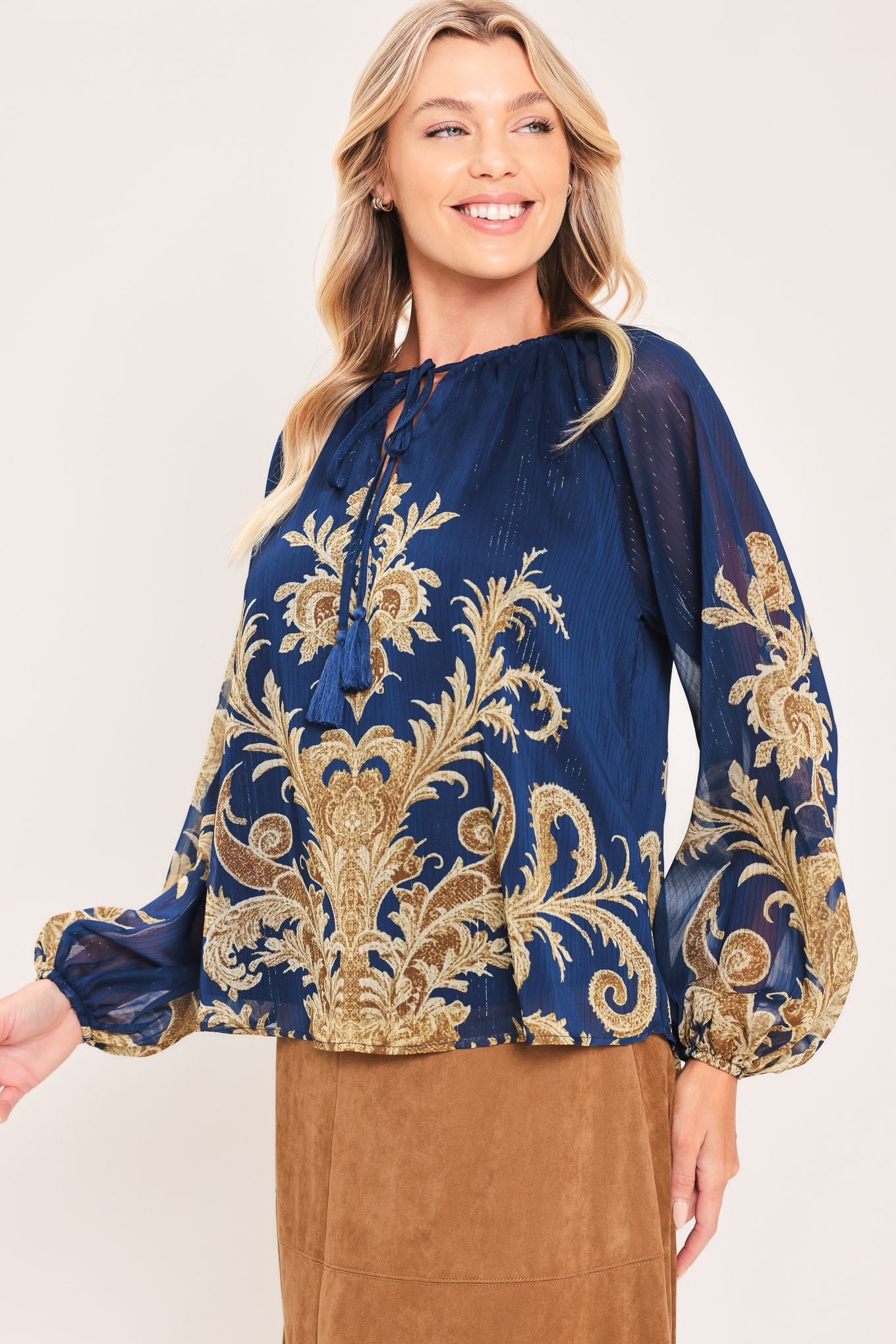 Midnight Heritage Flow Woven Top