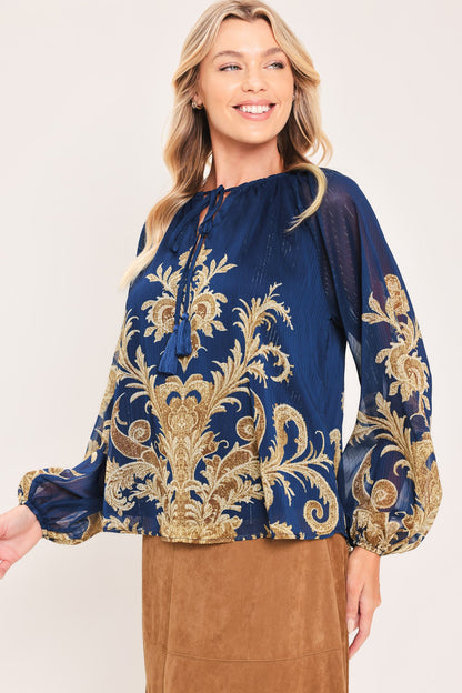 Midnight Heritage Flow Woven Top