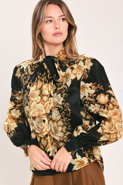 Moonlit Garden Bow Tie Blouse
