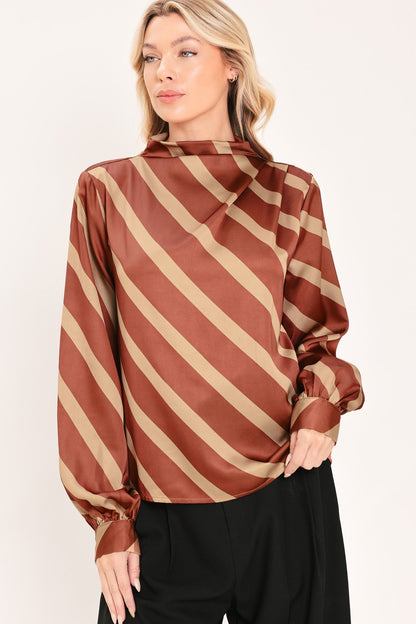 Toffee Diagonal Flow Woven Top