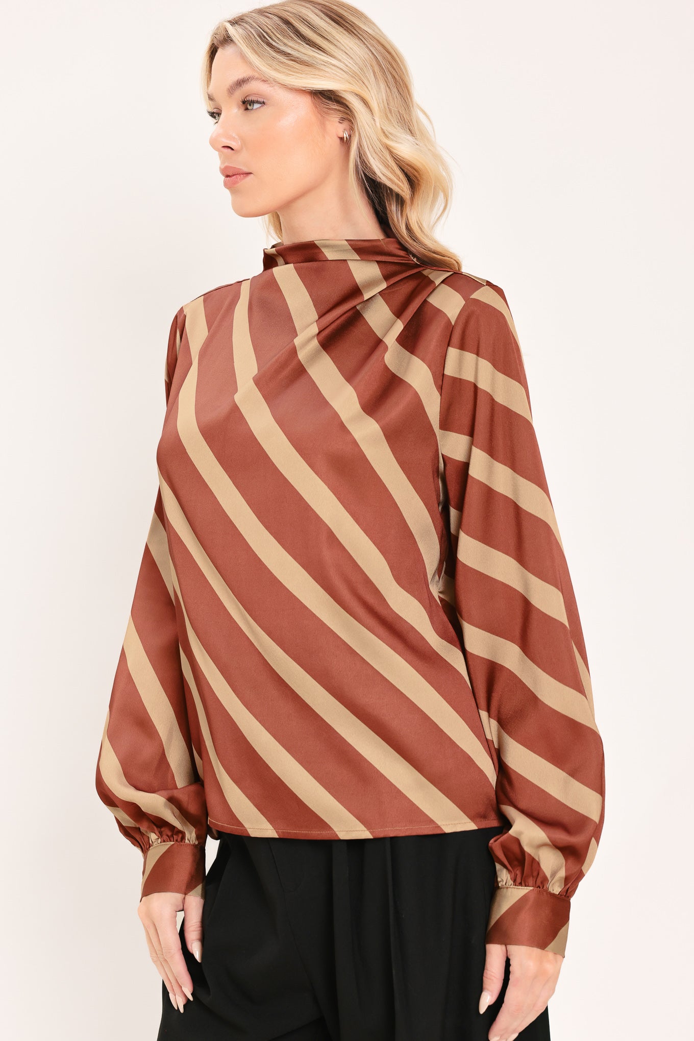 Toffee Diagonal Flow Woven Top