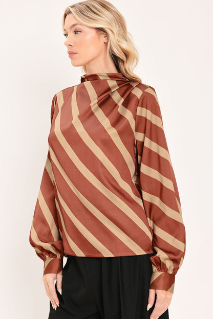 Toffee Diagonal Flow Woven Top