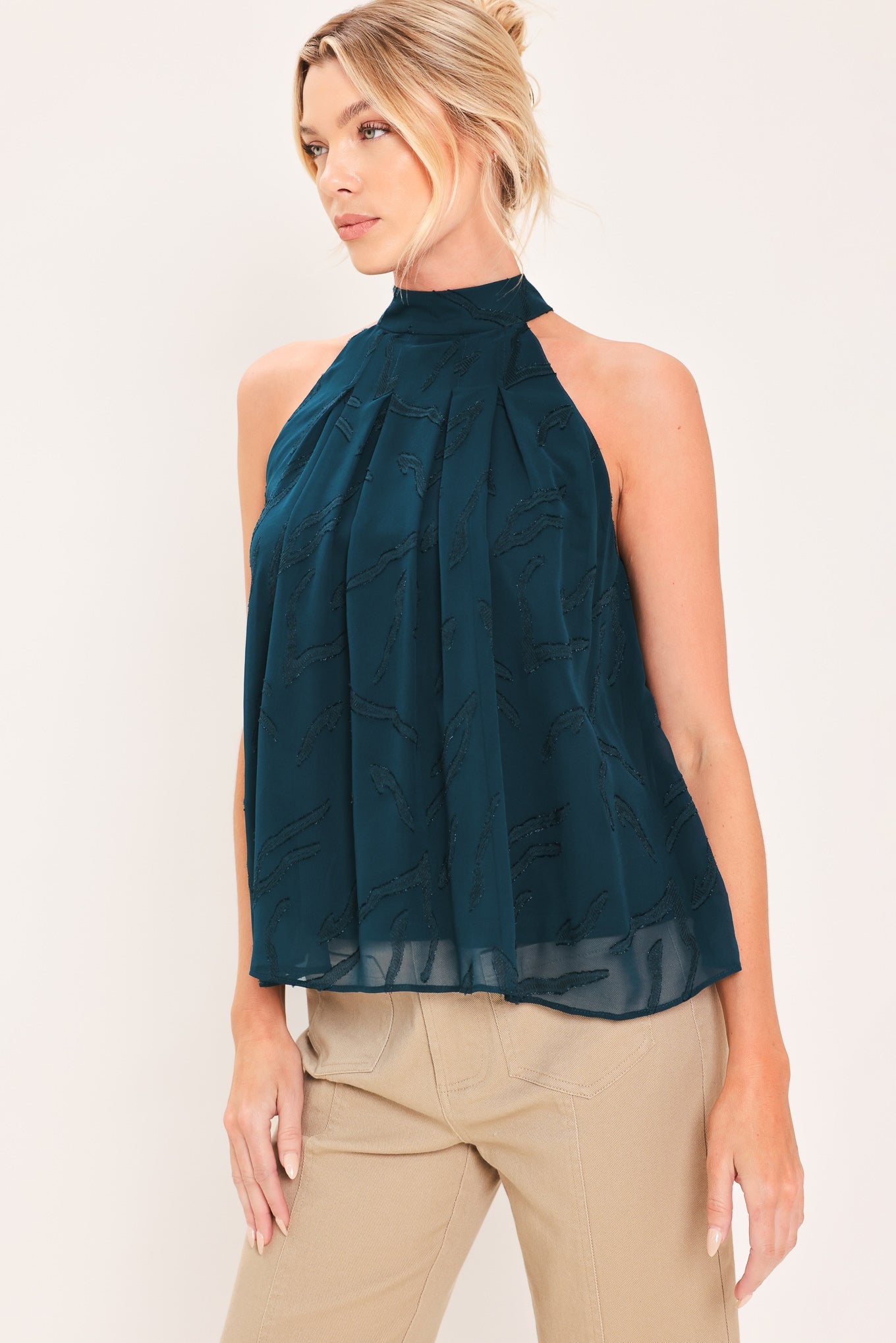 Teal Shadow Sway Woven Jacquard Top