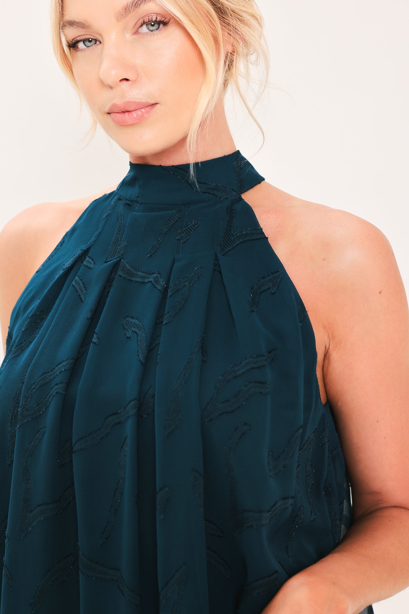 Teal Shadow Sway Woven Jacquard Top