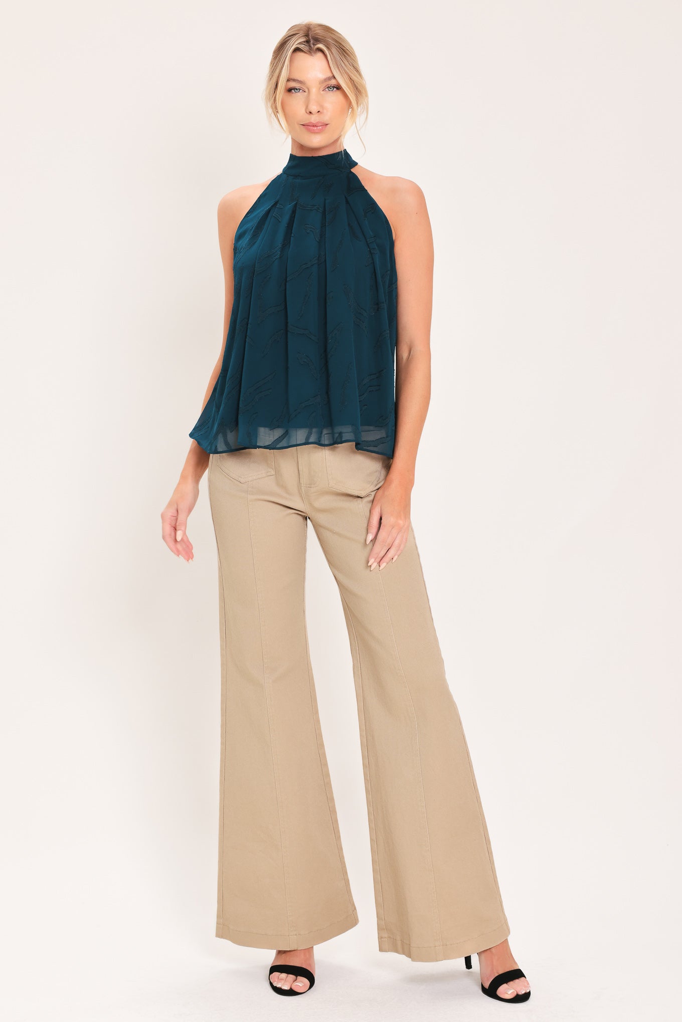 Teal Shadow Sway Woven Jacquard Top