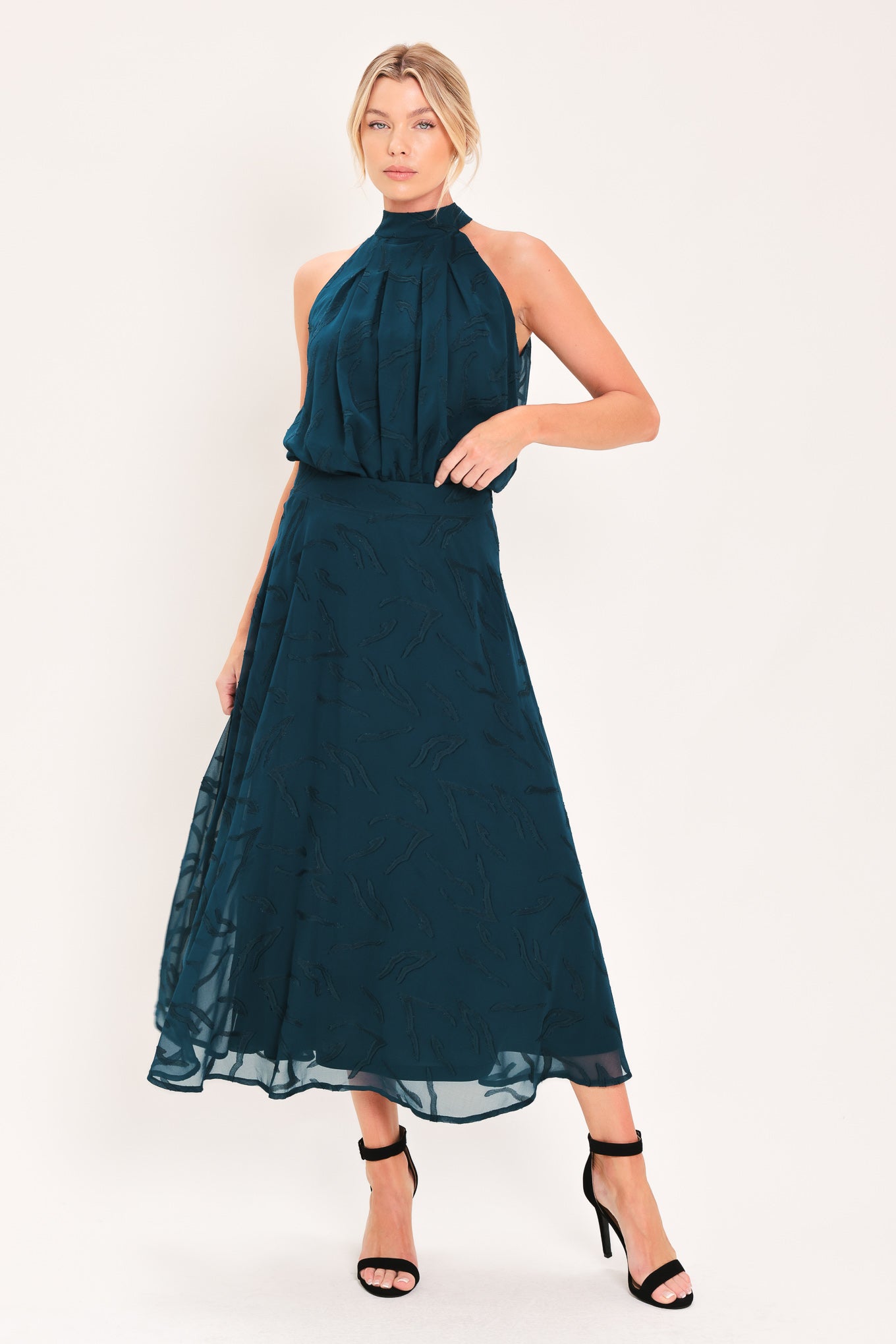 Teal Shadow Sway Woven Jacquard Top