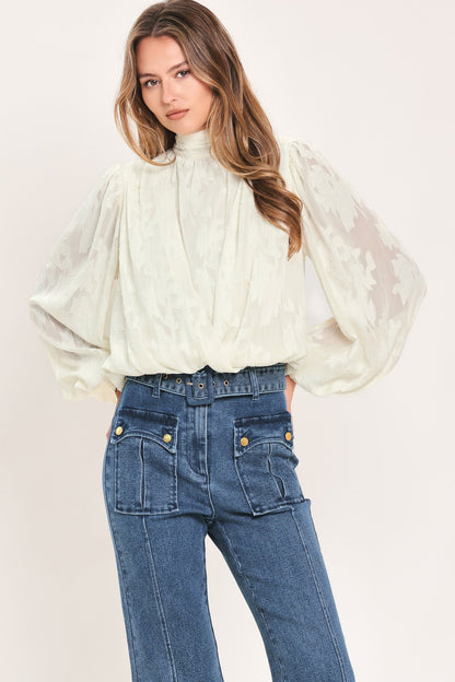 Ivory Cloud Embrace Woven Jacquard Top