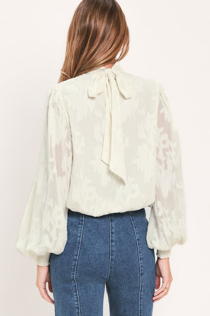 Ivory Cloud Embrace Woven Jacquard Top