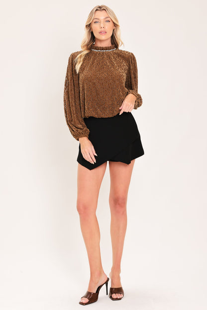 Auburn Shimmer Muse Woven Velvet Lace Top
