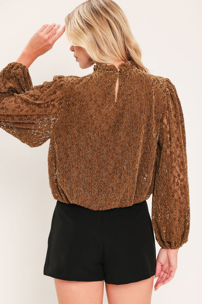 Auburn Shimmer Muse Woven Velvet Lace Top
