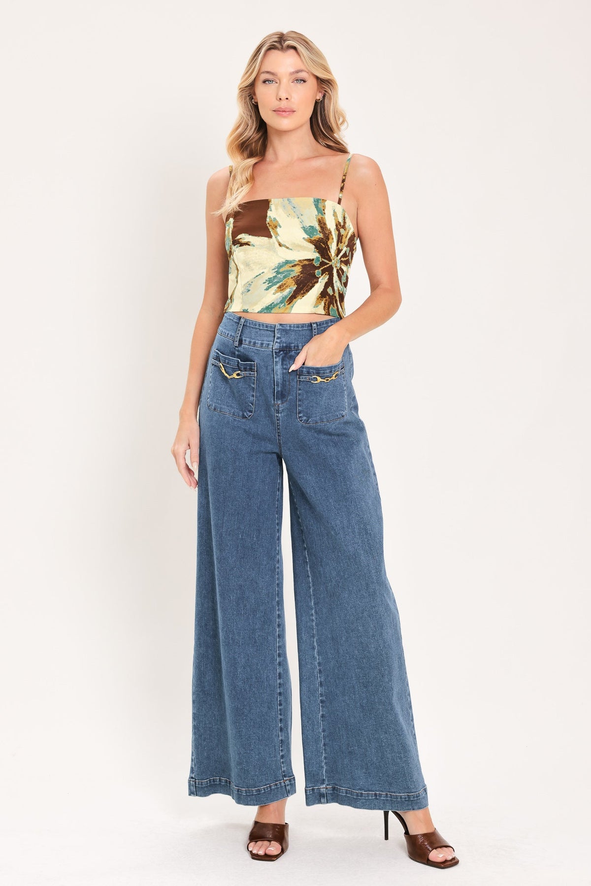 Cream Botanic Sweep Woven Crop Top and Full Skirt Set