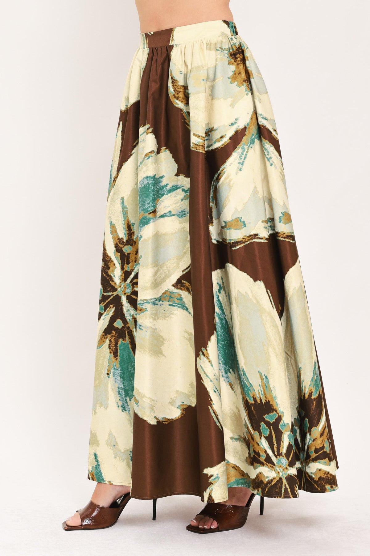 Cream Botanic Sweep Woven Crop Top and Full Skirt Set