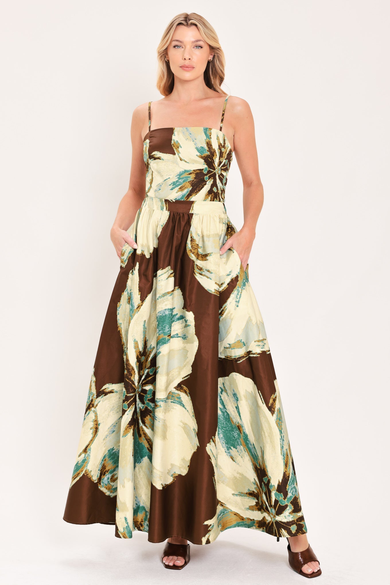 Cream Botanic Sweep Woven Crop Top and Full Skirt Set