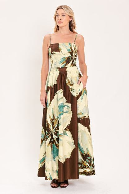 Cream Botanic Sweep Woven Crop Top and Full Skirt Set