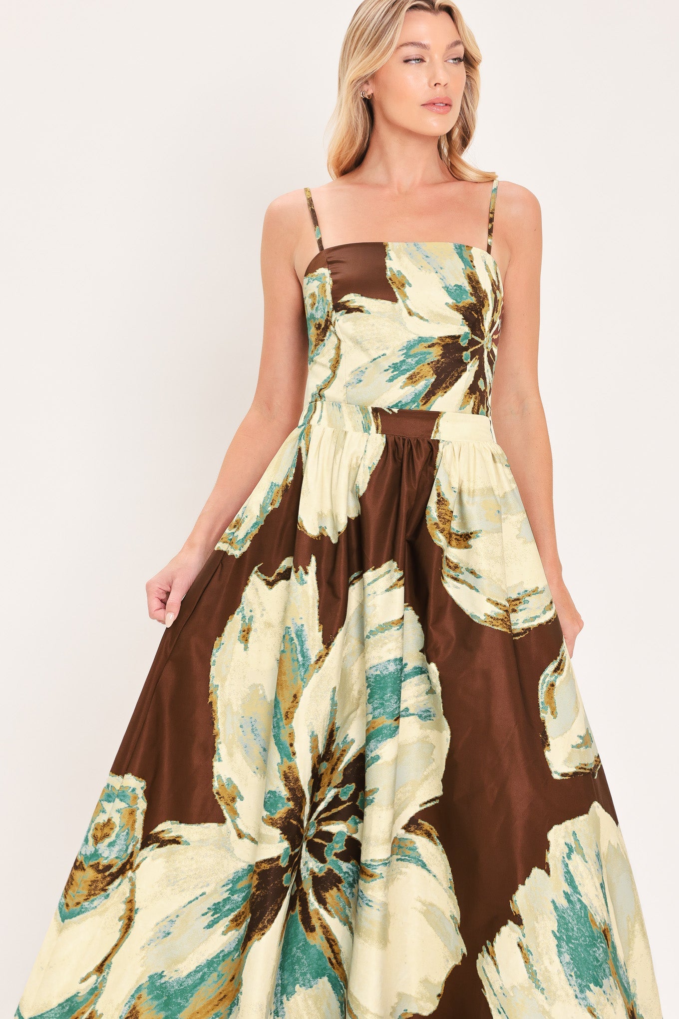 Cream Botanic Sweep Woven Crop Top and Full Skirt Set