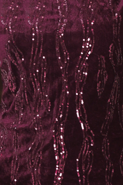 Burgundy Spark Burgundy Sequin Velvet Padded-shoulder Top
