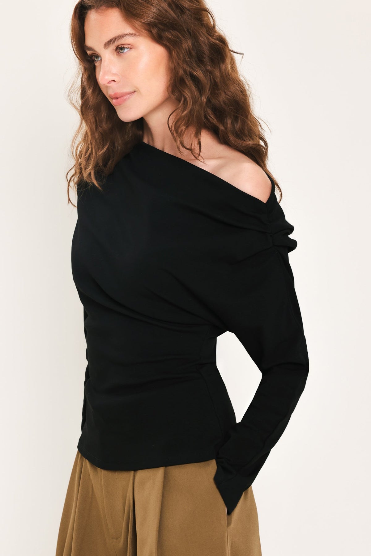 After Hours Black Draped One-shoulder Top