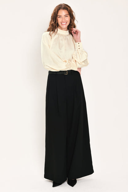 Cream Refined High-neck Blouson-sleeve Top