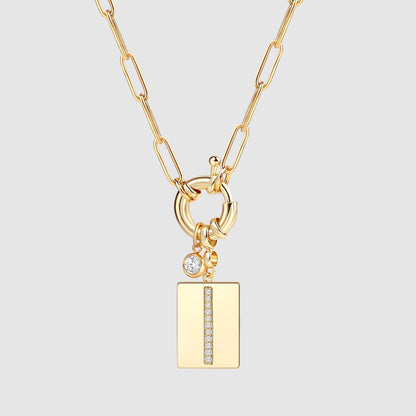 Mint & Lily Pave Initial Pendant Necklace with Paperclip Chain