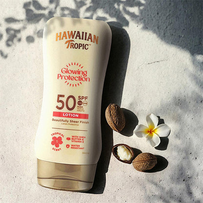 Hawaiian Tropic Glowing Protection SPF 50 Sunscreen Lotion - UVA/UVB, Vegan & Cruelty-Free, Moisturizing - 6.09 fl oz
