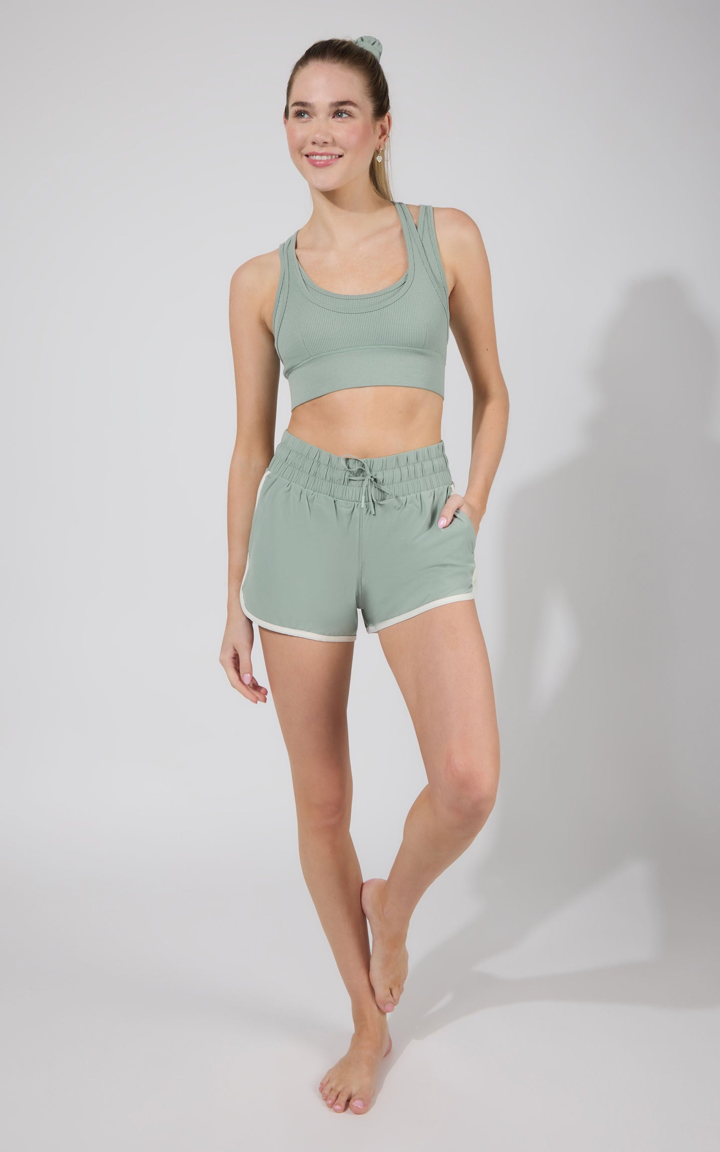 Seamless  Double Layer Bra & Running Short w Scrunchie